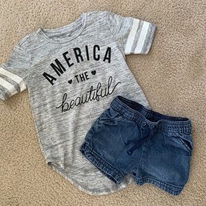 Set: sz 5/5t little girls tunic top/denim shorts